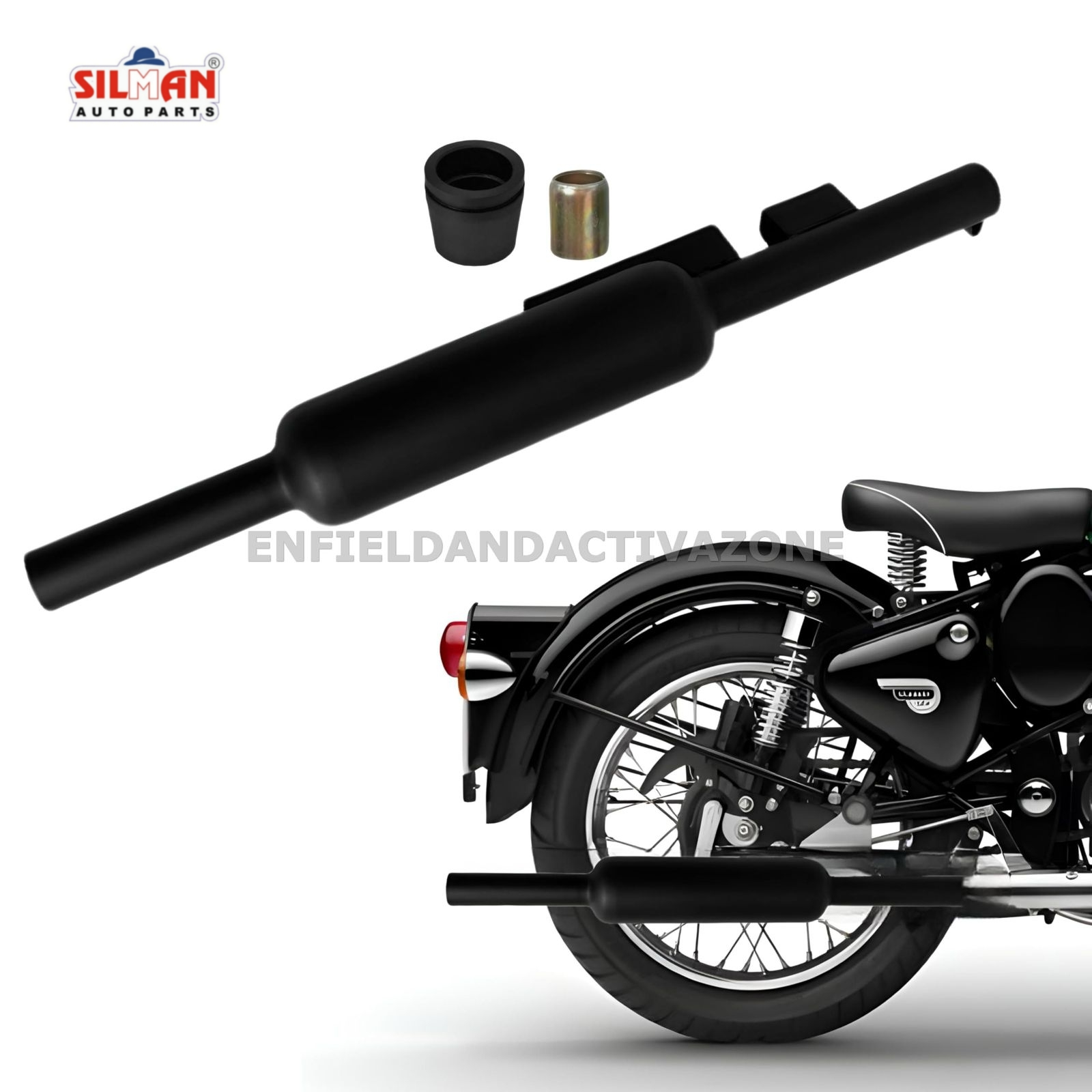 EAZ Silman LSA3-B Short Punjab Small Mouth Black Silencer | Free Flow Exhaust for Royal Enfield UCE
