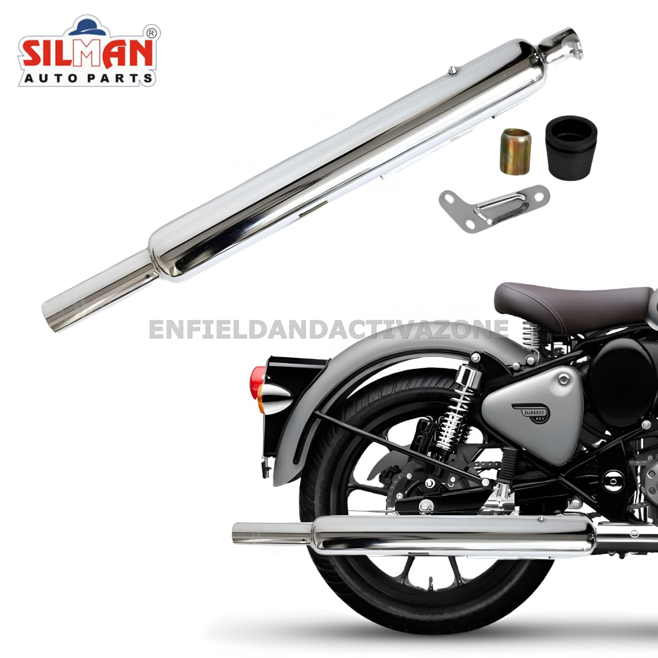 EAZ Long Punjab Big Mouth Chrome Silencer | Silman LS-19 | Royal Enfield UCE