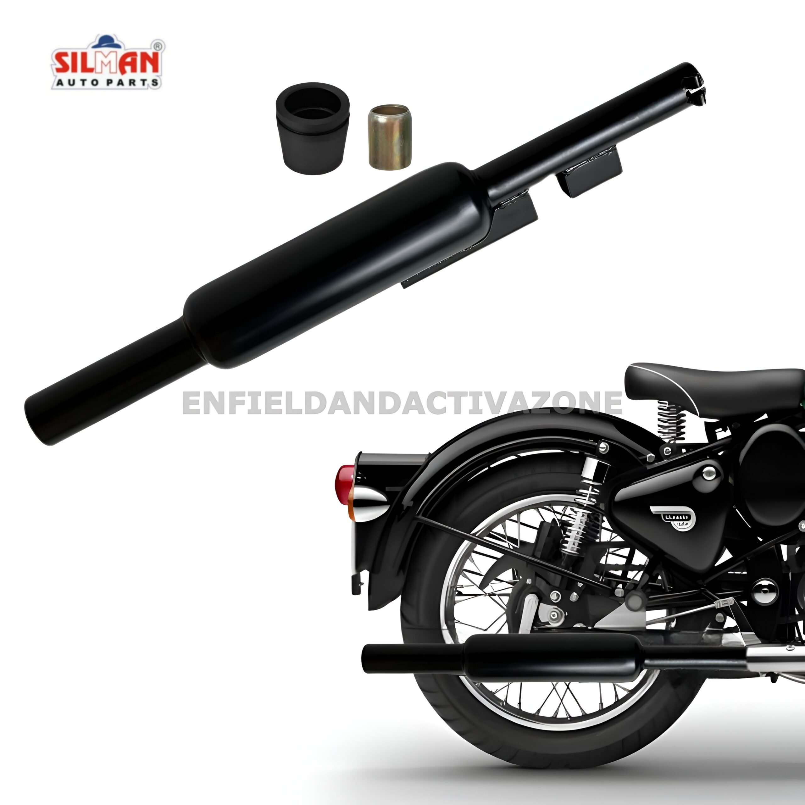 EAZ Silman LSA4B Short Punjab Big Mouth Black Silencer | Free Flow Exhaust for Royal Enfield UCE Classic, Standard & Electra