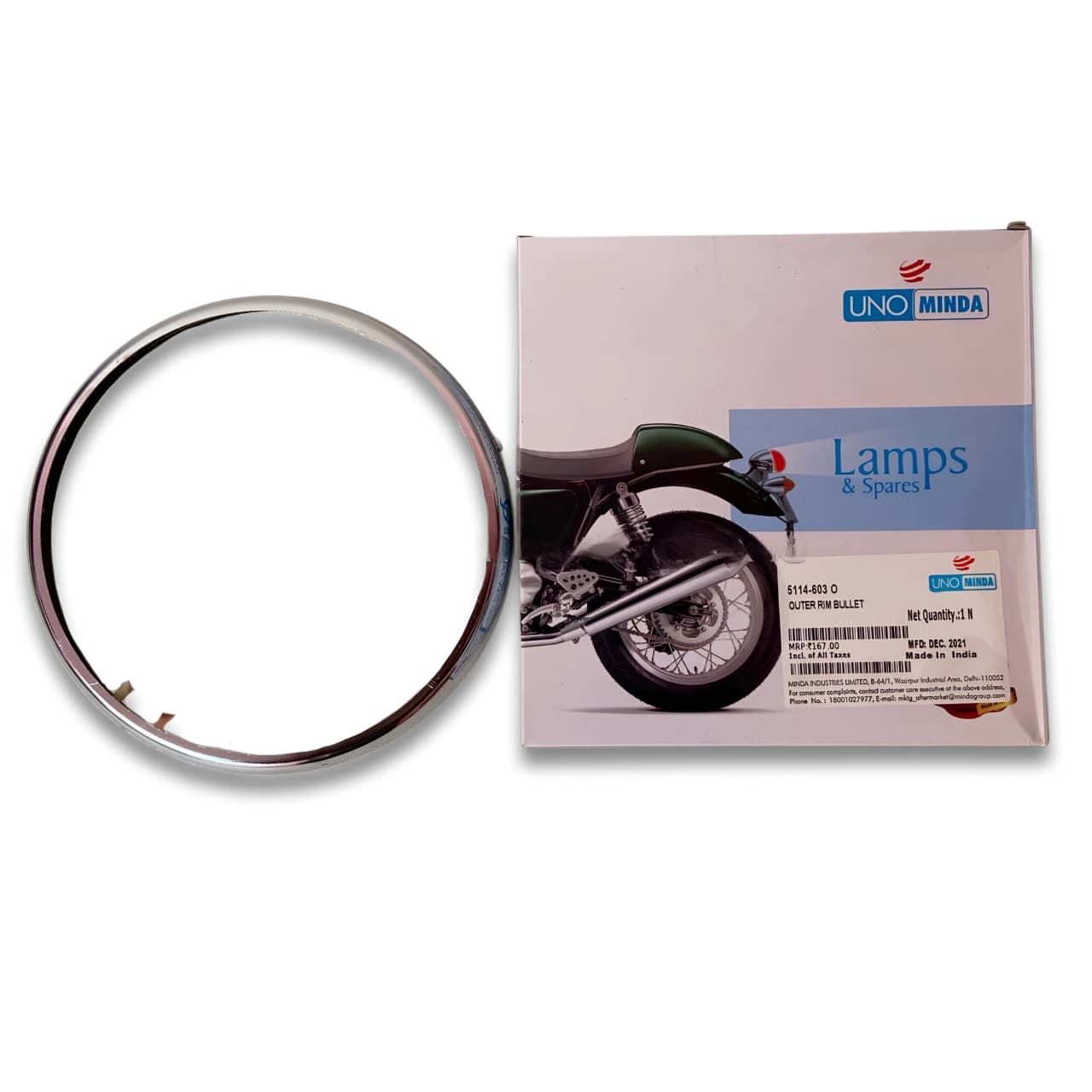 Uno Minda Premium Headlight Outer Rim – Chrome/Black Finish for Royal Enfield Classic 350, Bullet Standard & Electra