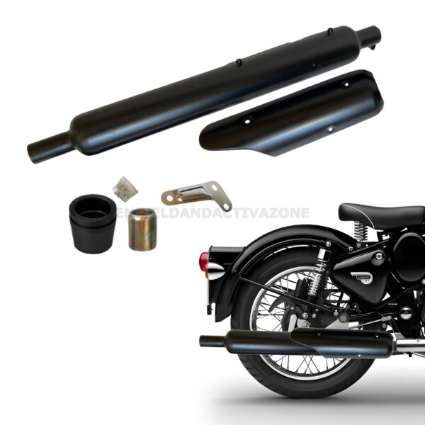 Stock Silencer Replica With Jaali For Royal Enfield Classic, Standard & Electra 350-500cc, Look and Sounding Same as Stock Silencer (BLACK, BS3/4 & BS6)