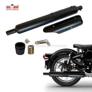 EAZ Silman LSJ18B Stock Silencer Replica with Jaali | OEM-Style Black Exhaust for Royal Enfield Classic, Standard & Electra