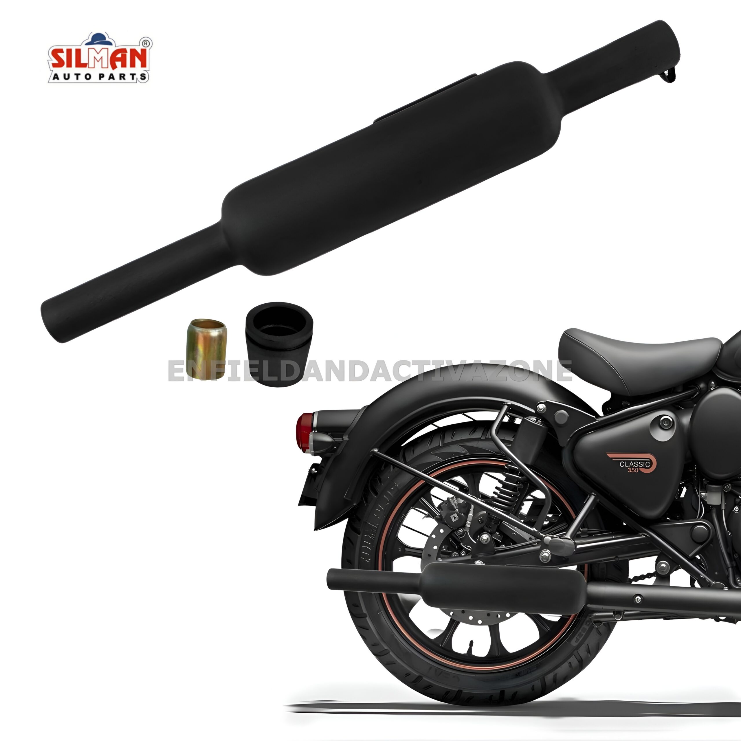 EAZ Silman LSM3B Short Punjab Small Mouth Black Silencer | Free Flow Exhaust for Royal Enfield Classic 350 Reborn