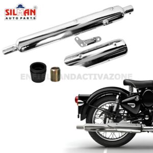 EAZ Silman Stock Silencer Replica with Jaali LSJ18 | OEM-Style Chrome Exhaust for Royal Enfield Classic, Standard & Electra