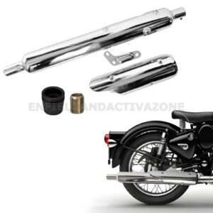 Stock Silencer Replica With Jaali For Royal Enfield Classic, Standard & Electra 350-500cc, Look and Sounding Same as Stock Silencer (CHROME, BS3/4 & BS6)