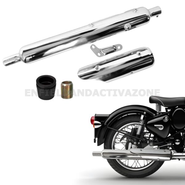 Stock Silencer Replica With Jaali For Royal Enfield Classic, Standard & Electra 350-500cc, Look and Sounding Same as Stock Silencer (CHROME, BS3/4 & BS6)