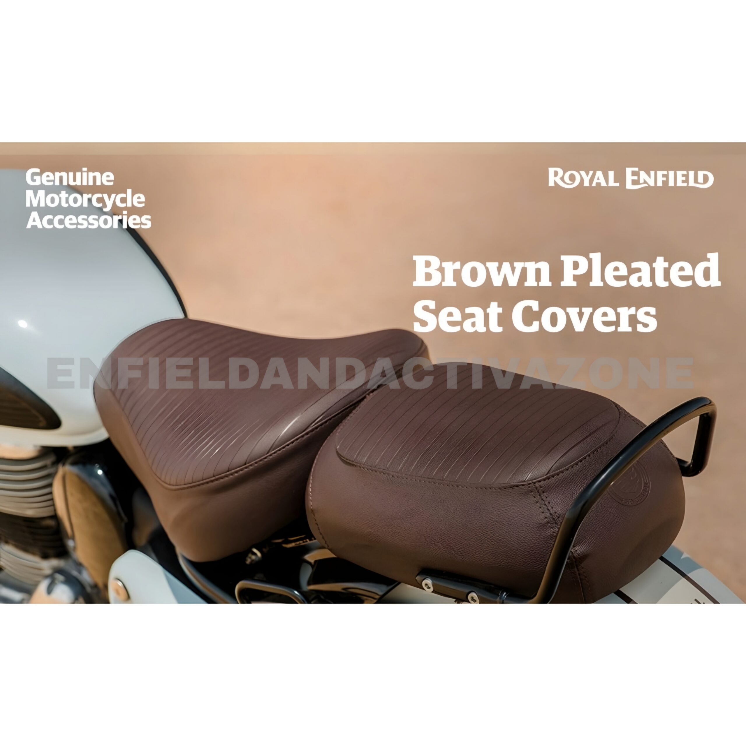 Royal Enfield Classic 350 Reborn Pleated Seat Cover Set Brown | Genuine GMA | KXA00122 - Image 3