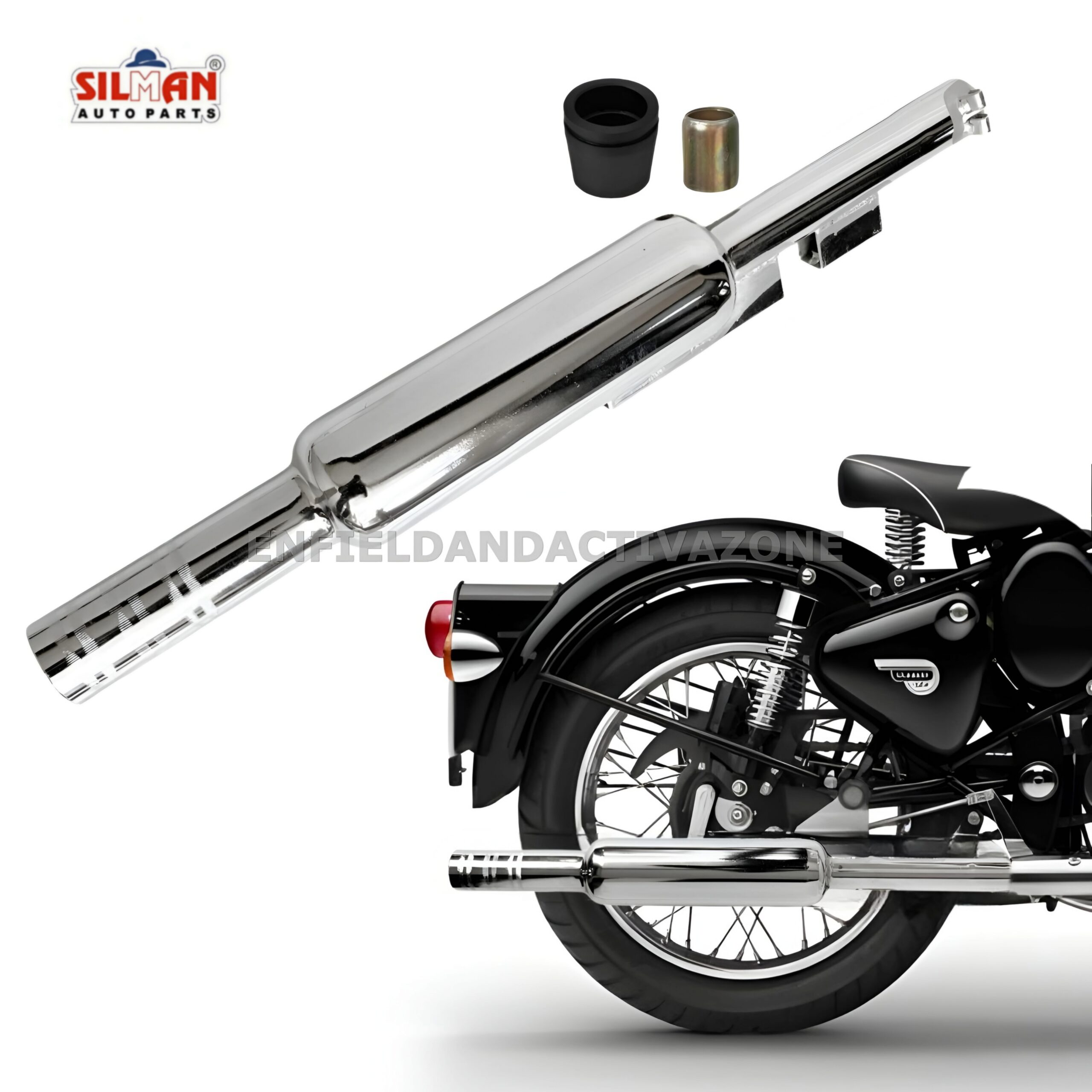 EAZ Silman LSA4 Short Punjab Big Mouth Chrome Silencer | Free Flow Exhaust for Royal Enfield UCE Classic, Standard & Electra