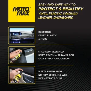 Moto Max All-Purpose Body & Dashboard Polish – Long-Lasting Shine & UV Protection – 200ml Spray Bottle