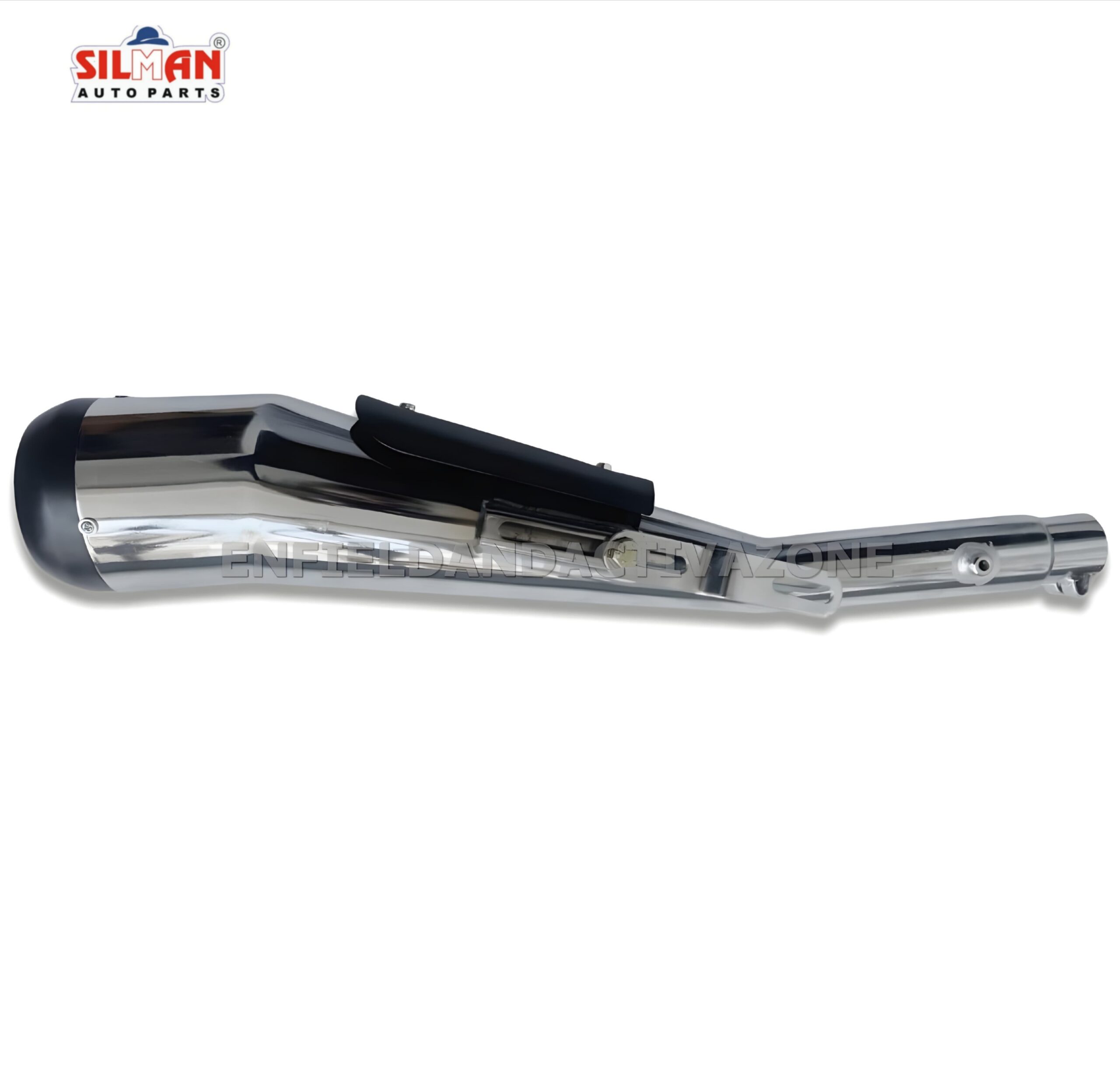 EAZ Silman BLG27 Angular Cobra Chrome Silencer with Black Contrast Plate | Royal Enfield Classic, Bullet & Electra UCE