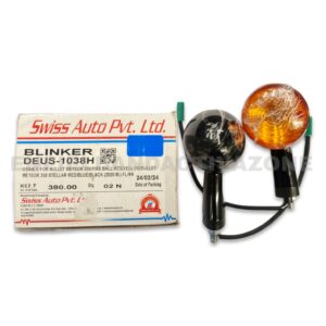 Swiss (Deutsche) Blinker Assembly – Black Shine (DEUS-1038H) – 1pc (FL/RR) – For Royal Enfield Meteor 350