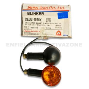 Swiss (Deutsche) Indicator Assembly – Matt Black (DEUS-1035Y) – 1pc – For Royal Enfield Classic 350/500 UCE & Electra