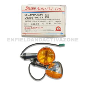 Swiss (Deutsche) Chrome Blinker Assembly – (DEUS-1038J) – 1 Pair (FL & RR) – For Royal Enfield Meteor 350 & Classic Reborn