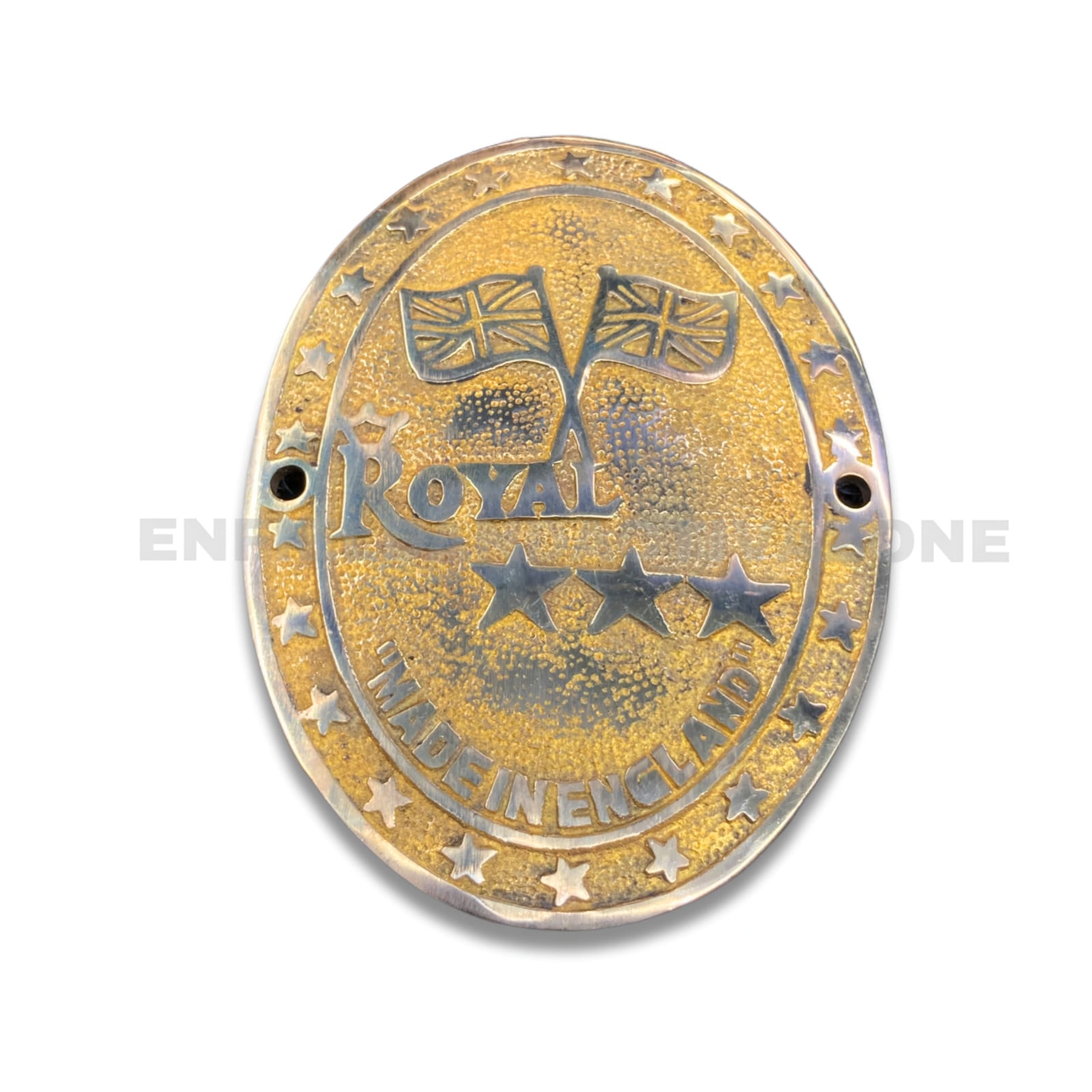 Royal Enfield Universal "Made in England" Battery Box Badge - Brass & Chrome Finish