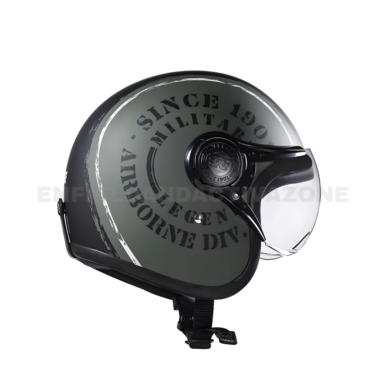Royal Enfield Airborne Div. Open Face Helmet – Battle Green – ISI Certified Classic Cruiser Helmet - Image 2