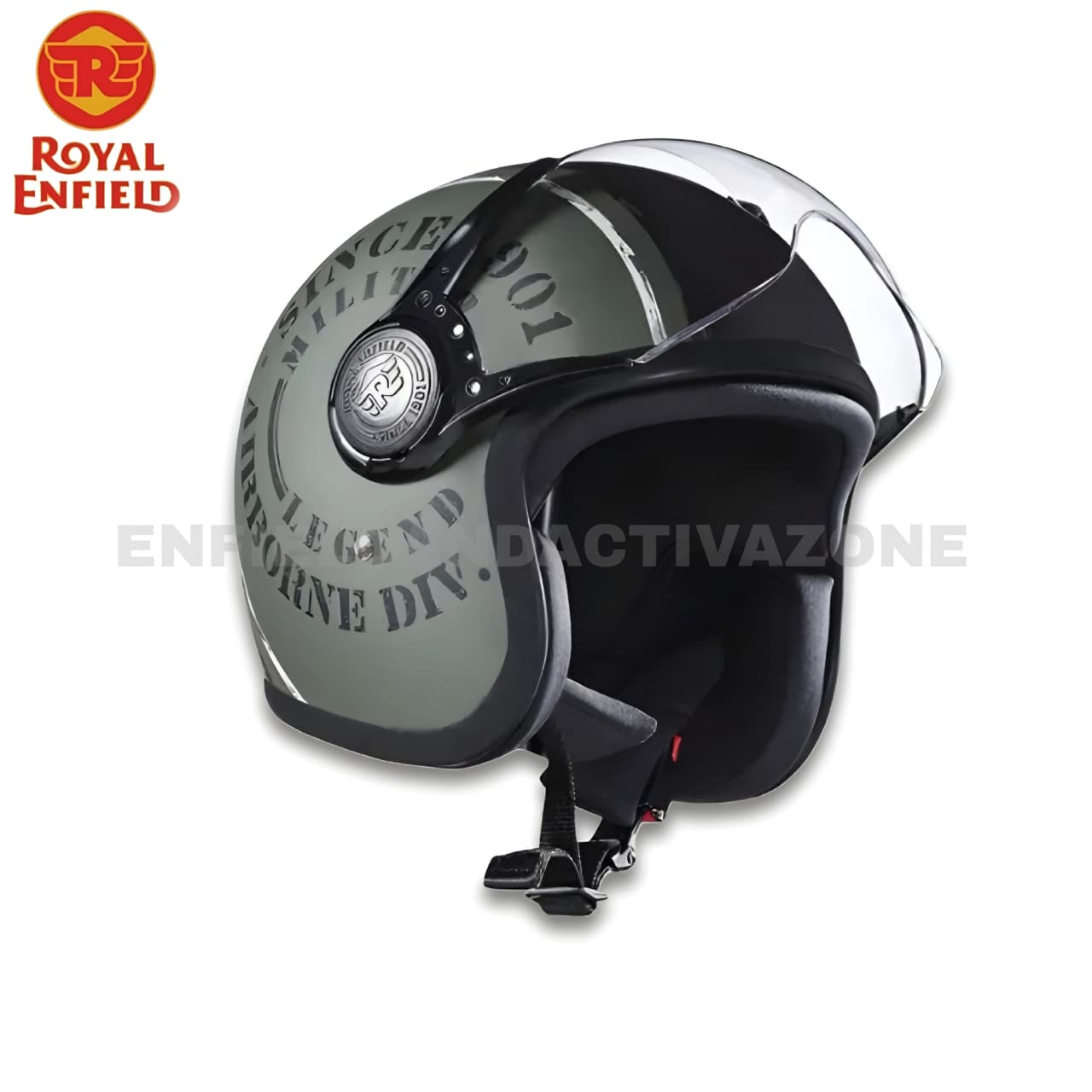 Royal Enfield Airborne Div. Open Face Helmet – Battle Green – ISI Certified Classic Cruiser Helmet
