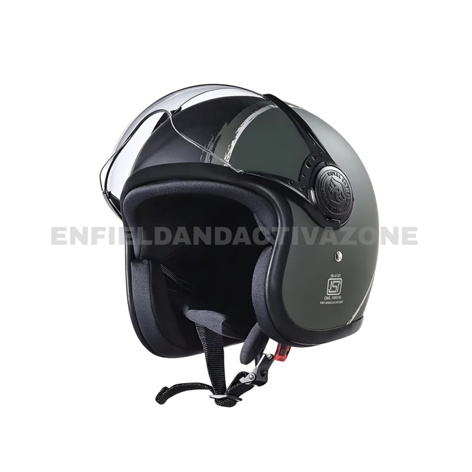 Royal Enfield Airborne Div. Open Face Helmet – Battle Green – ISI Certified Classic Cruiser Helmet - Image 4