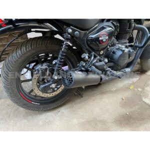 Globe Cage Performance Exhaust – Rugged Industrial Series Silencer for Royal Enfield Hunter 350 (Matte Black)