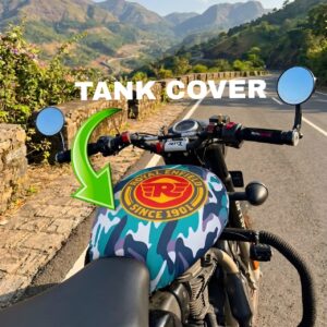 Premium Padded Fuel Tank Cover with Mobile Utility Pouch – Scratch Protection for Royal Enfield Classic, Bullet, Meteor & Hunter 350