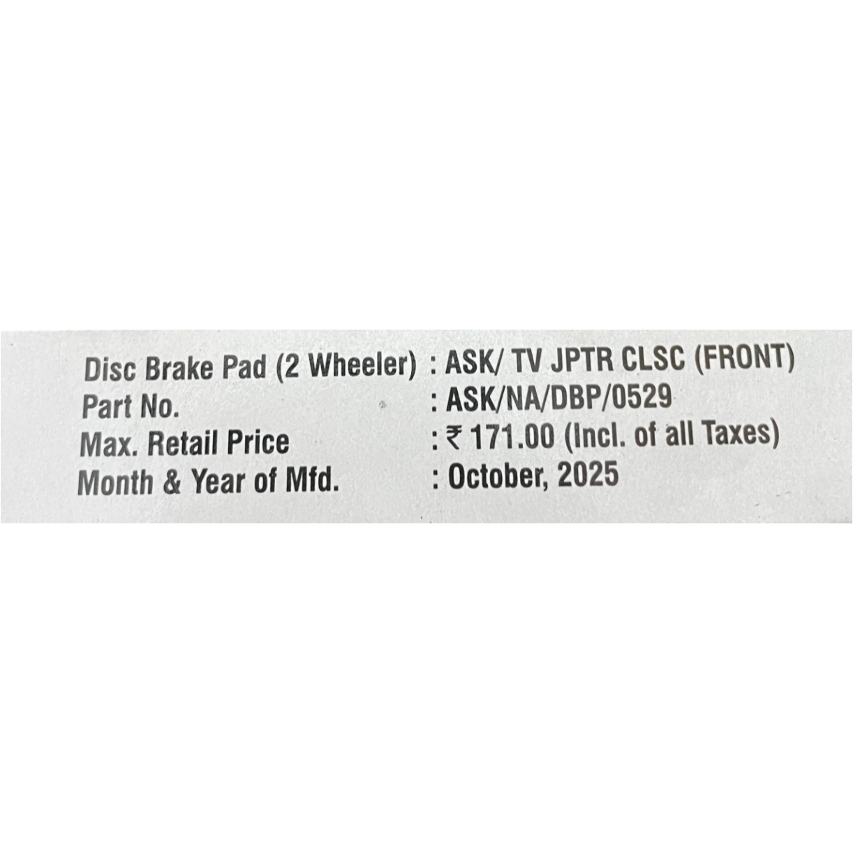 ASK Premium Front Disc Brake Pad Set – High-Performance Friction Pads for TVS Jupiter, Ntorq & Wego (Part No. ASK/NA/DBP/0529) - Image 4