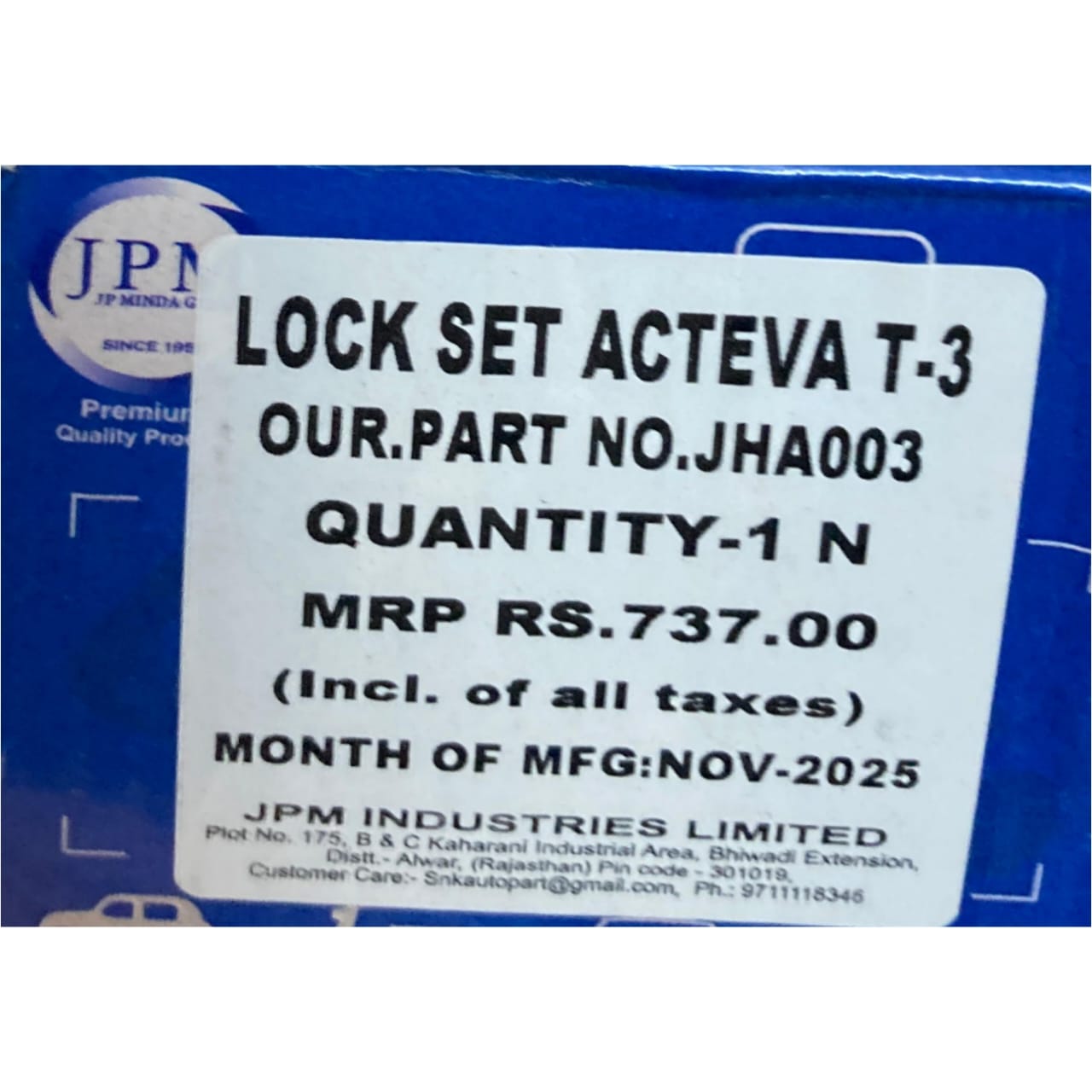 JPM Genuine Lock Set T3 – Original Equipment (OE) Ignition & Seat Lock Assembly for Honda Activa 3G, 4G & 110 HET (Part No. JHA003) - Image 3