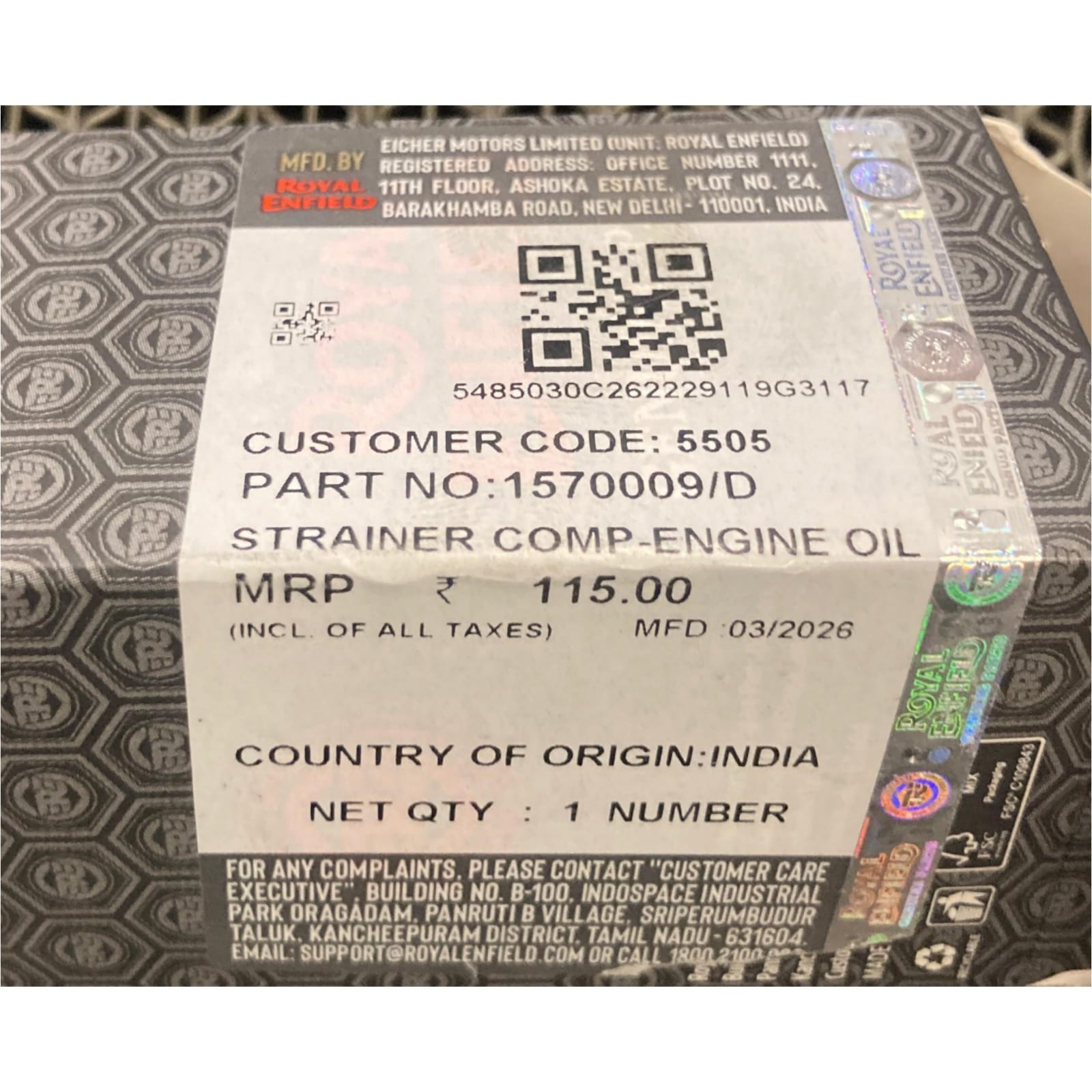 Royal Enfield Genuine Engine Oil Strainer Comp – Primary Oil Filter for J-Series Engines (Part No. 1570009/D) - Image 3