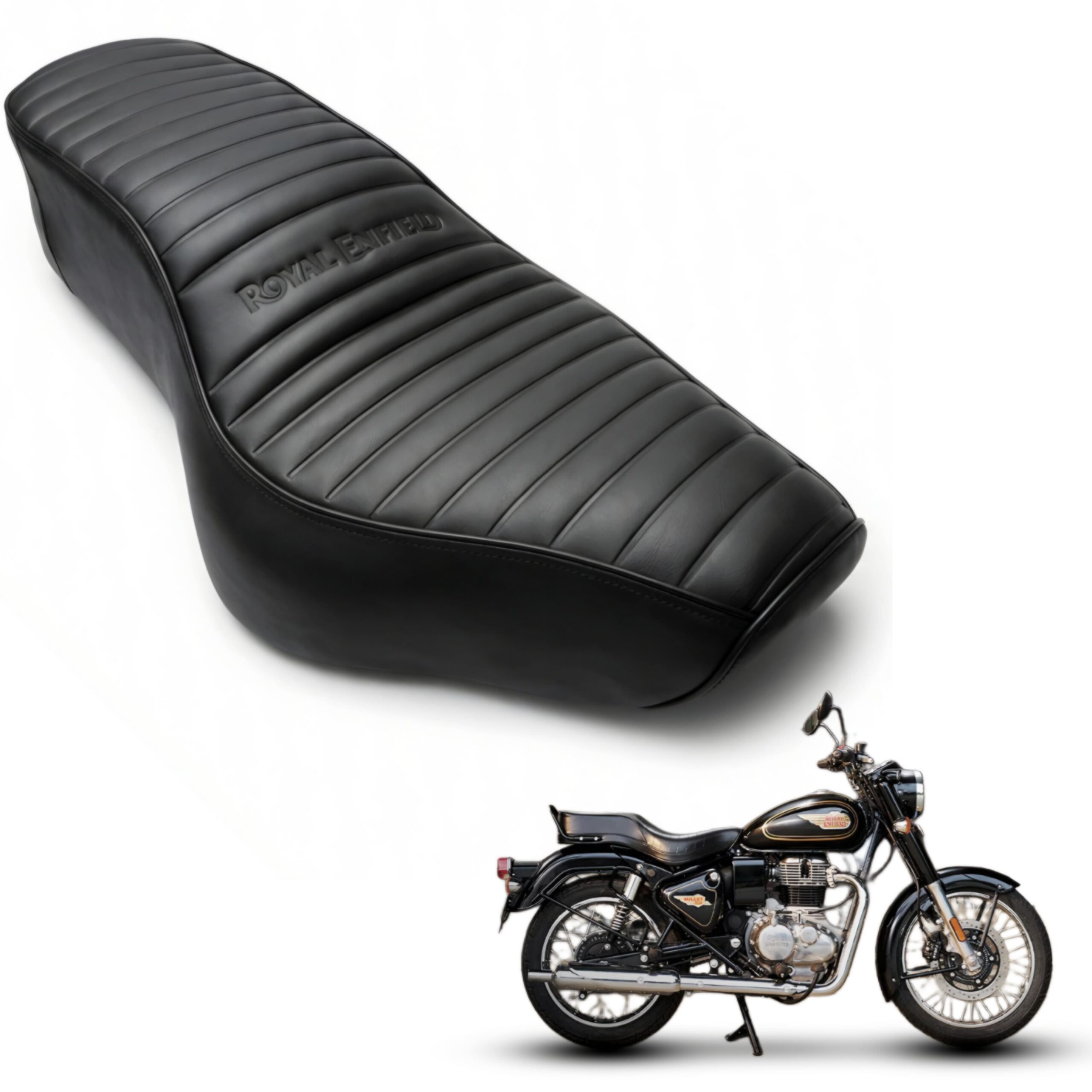 EAZ Premium Waterproof Seat Cover with Foam Lining for Royal Enfield Bullet 350 Battalion Black (Ribbed / Striped Pattern)