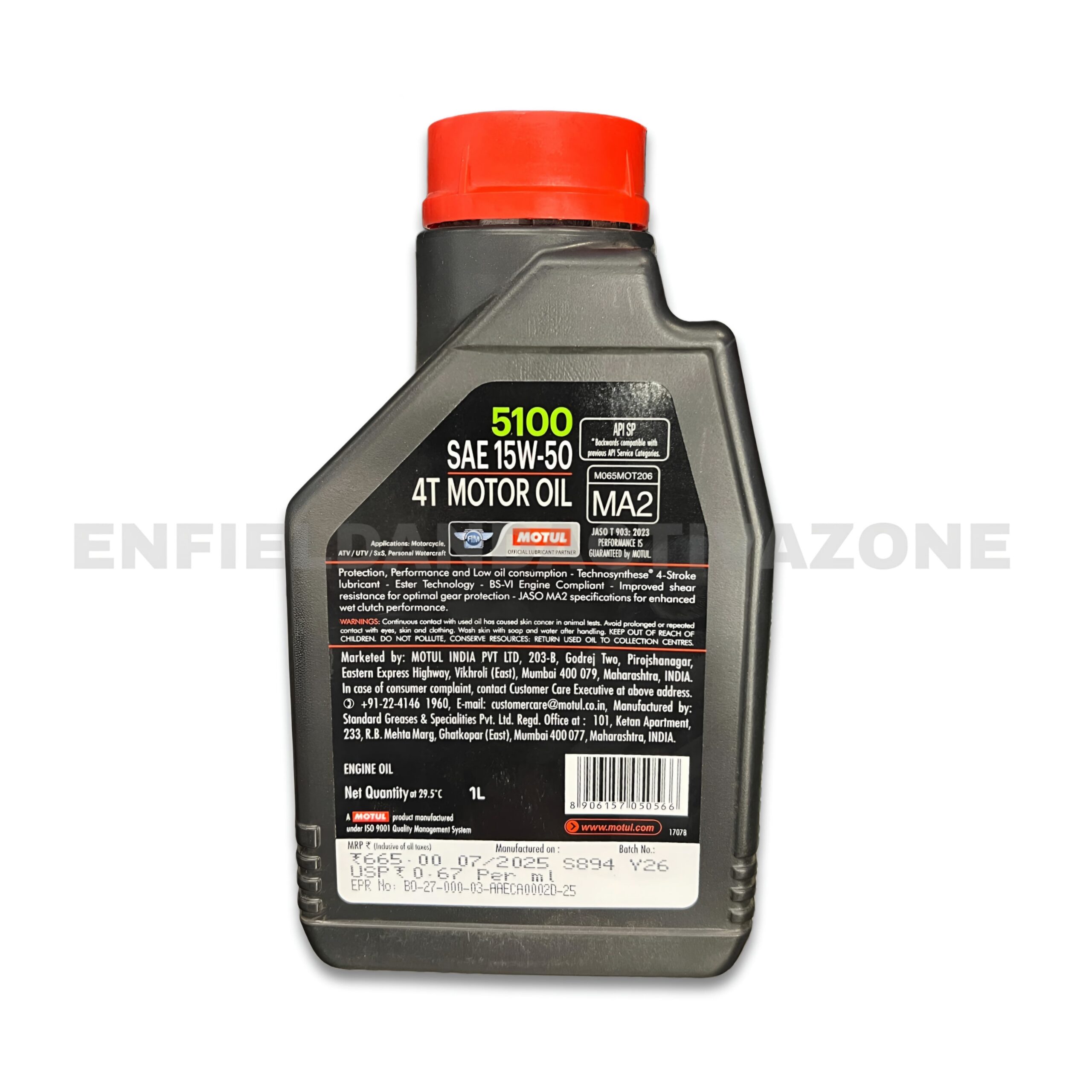 Motul 5100 4T 15W-50 Technosynthese Premium Engine Oil – High-Performance Ester-Based Lubricant for Motorcycles (1 Liter) - Image 3