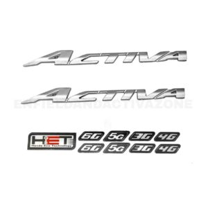 EAZ 3D Chrome Activa Monogram Emblem Sticker Kit with 3G, 4G, 5G, 6G & HET Badges for Honda Activa 110 (All Models Combo Pack) | Left & Right Side Panel Decal Set