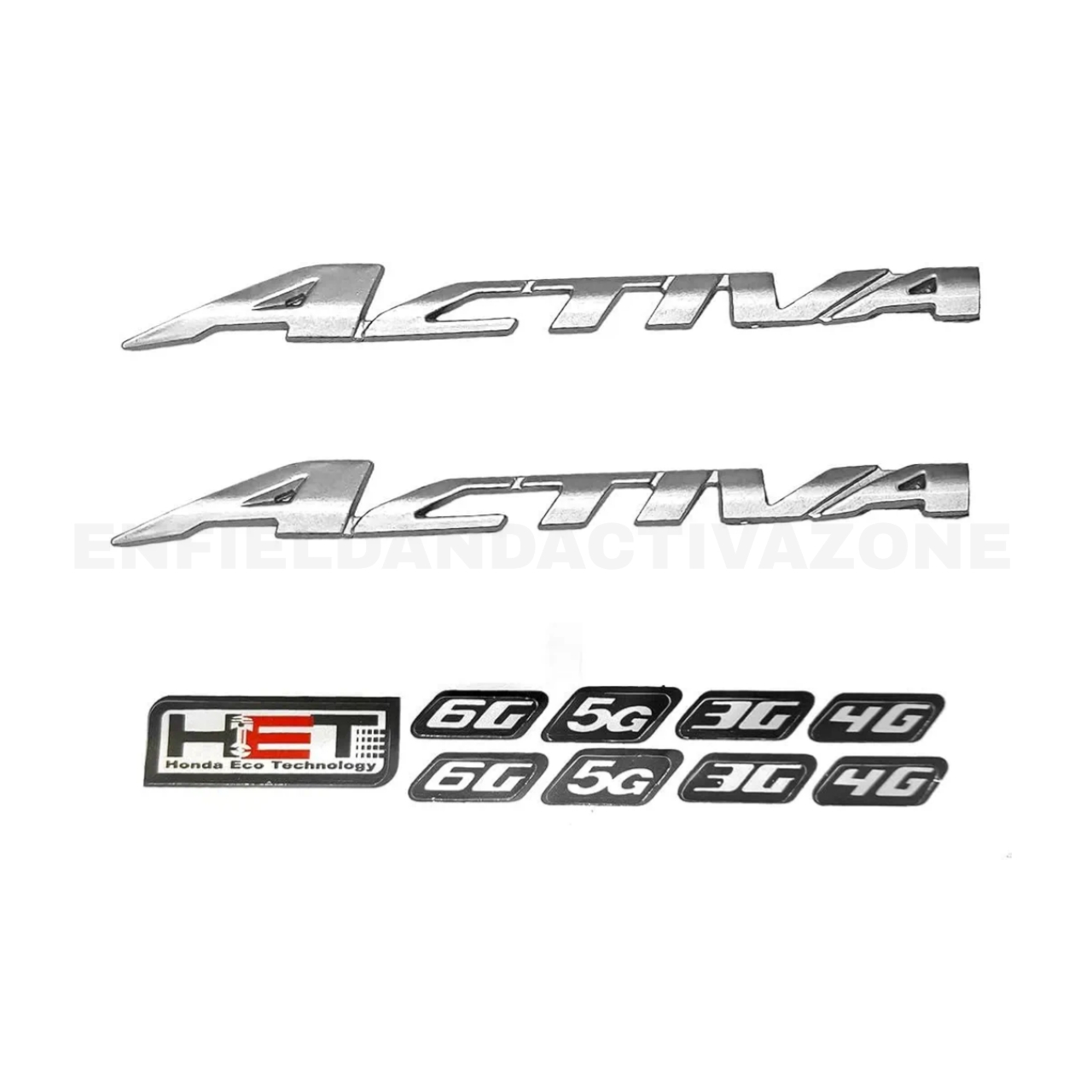 EAZ 3D Chrome Activa Monogram Emblem Sticker Kit with 3G, 4G, 5G, 6G & HET Badges for Honda Activa 110 (All Models Combo Pack) | Left & Right Side Panel Decal Set