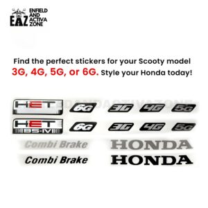 EAZ 3D Chrome Activa Monogram Emblem Sticker Kit with 3G, 4G, 5G, 6G & HET Badges for Honda Activa 110 (All Models Combo Pack) | Left & Right Side Panel Decal Set