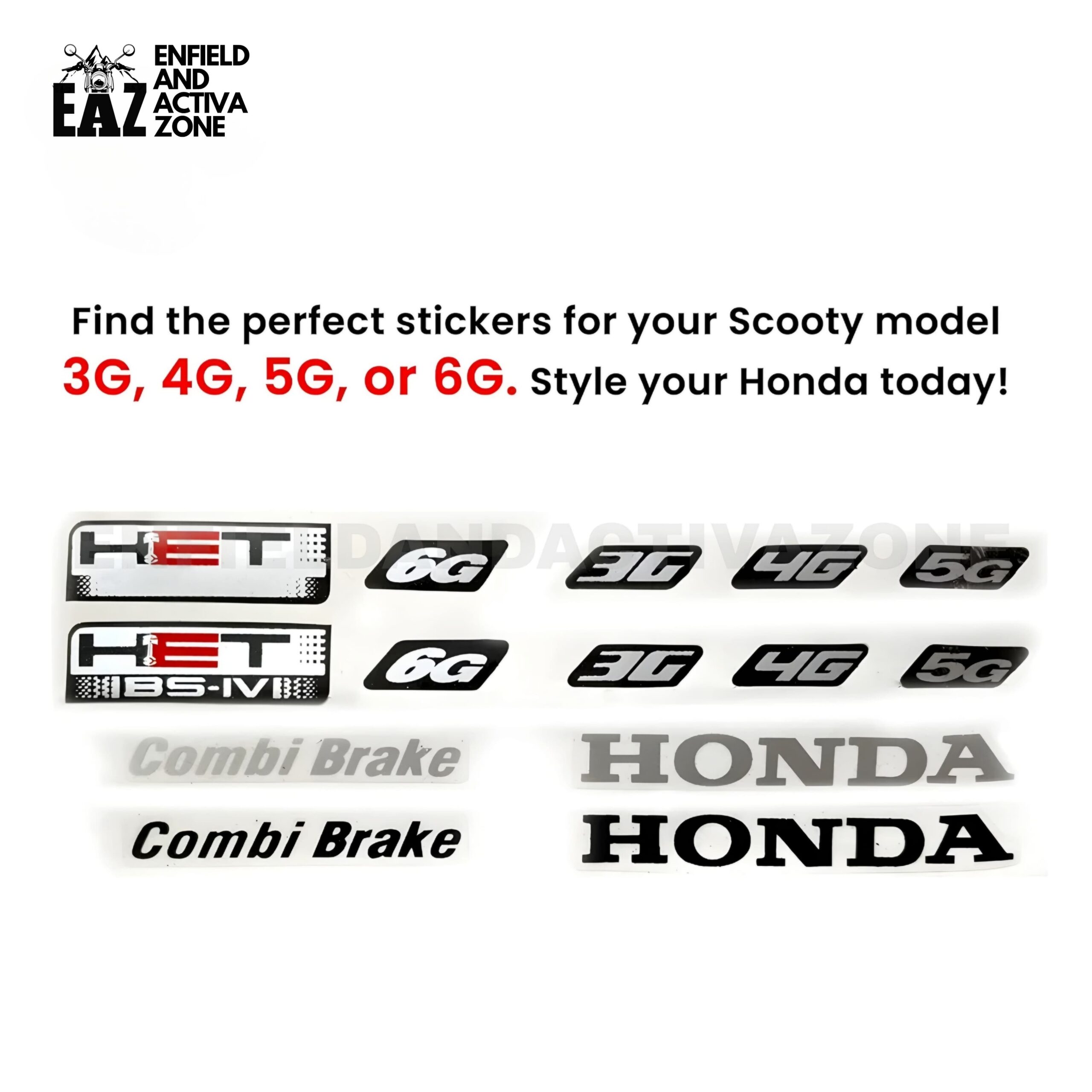 EAZ 3D Chrome Activa Monogram Emblem Sticker Kit with 3G, 4G, 5G, 6G & HET Badges for Honda Activa 110 (All Models Combo Pack) | Left & Right Side Panel Decal Set - Image 2
