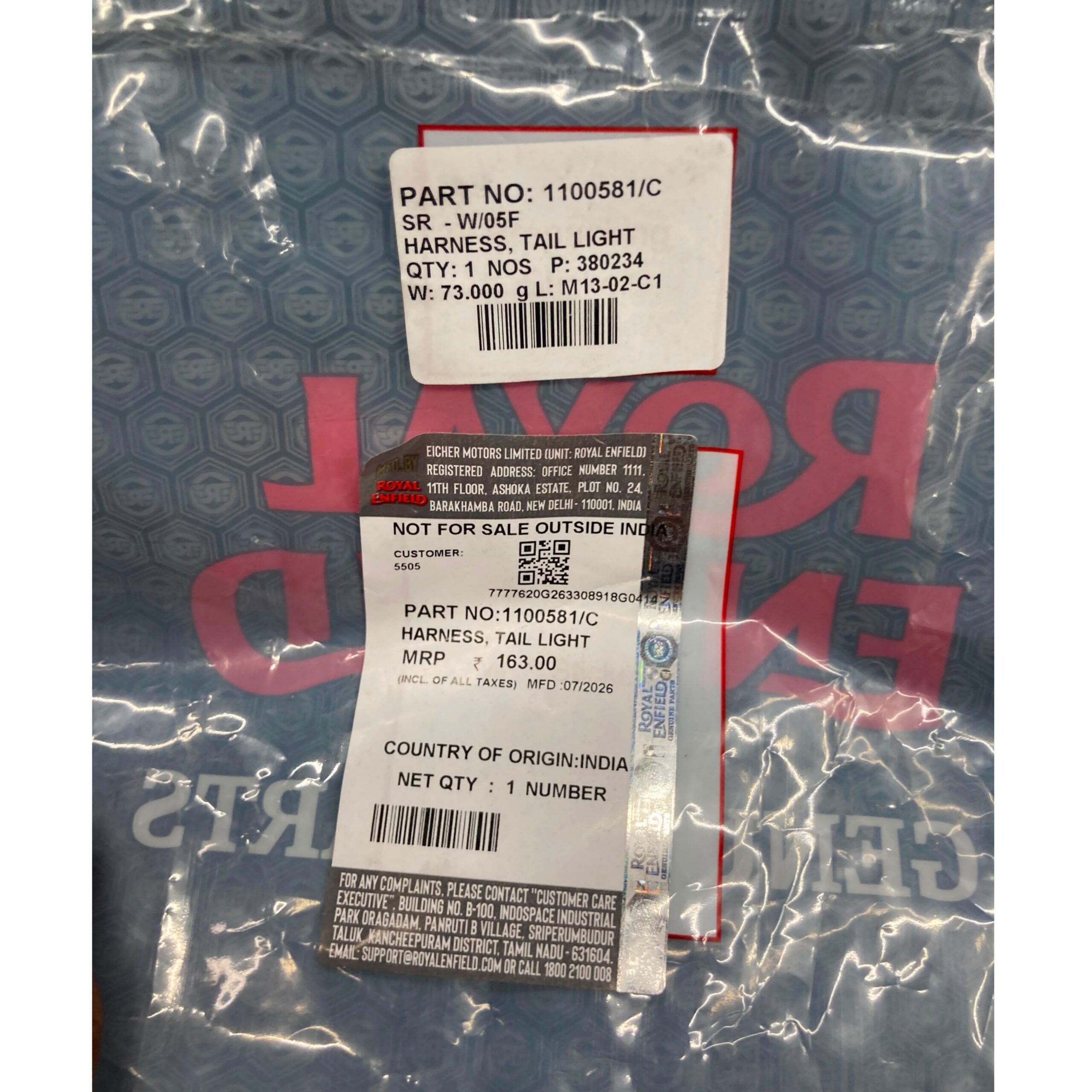 Royal Enfield Classic 350 Reborn, Bullet 350, Hunter 350 & Meteor 350 Genuine Tail Light Wiring Harness | OEM Rear Tail Lamp Harness | Part No. 1100581/C - Image 5