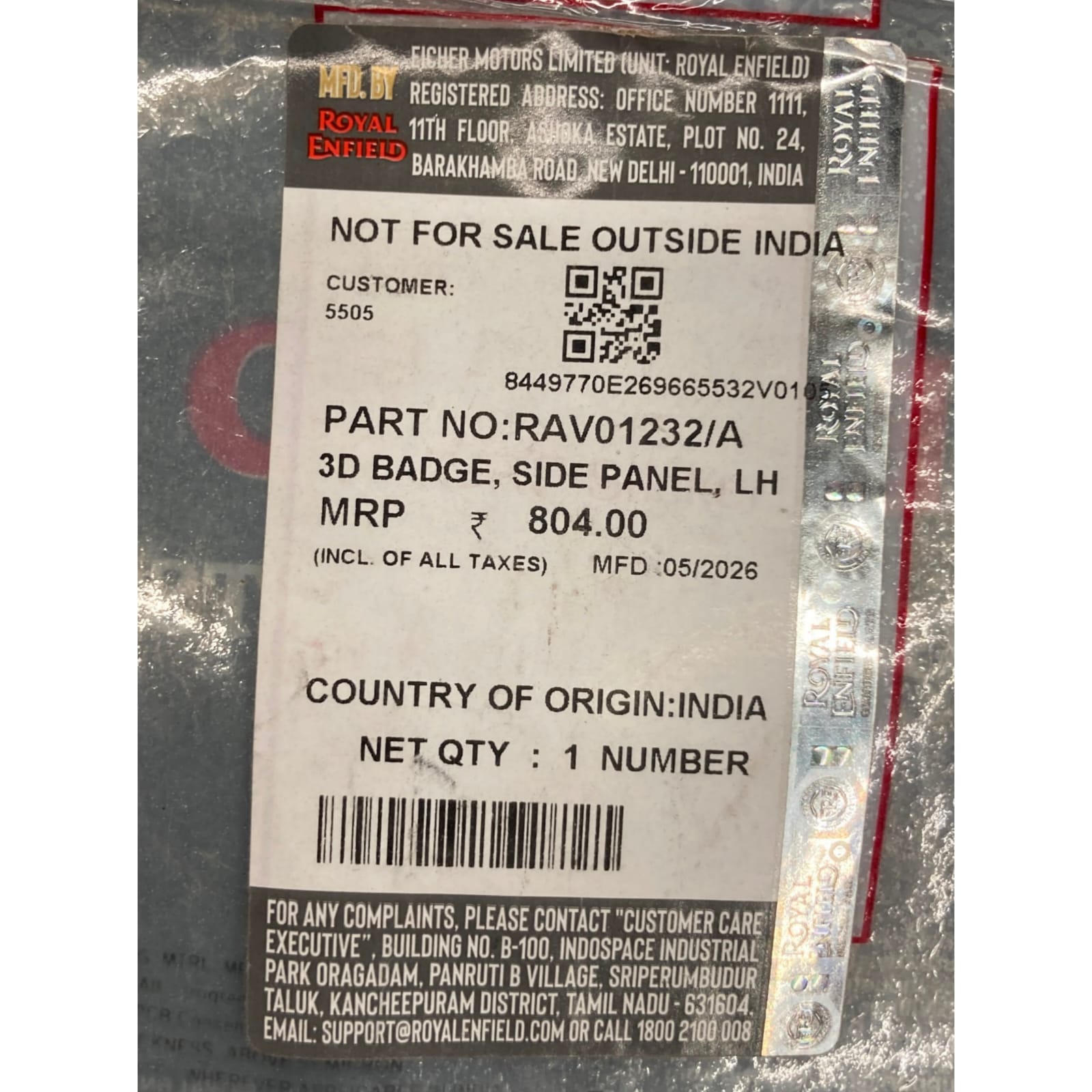 Royal Enfield Battalion Black 3D Badge Side Panel LH RAV01232/A | Genuine Motorcycle Spare Part - Image 4