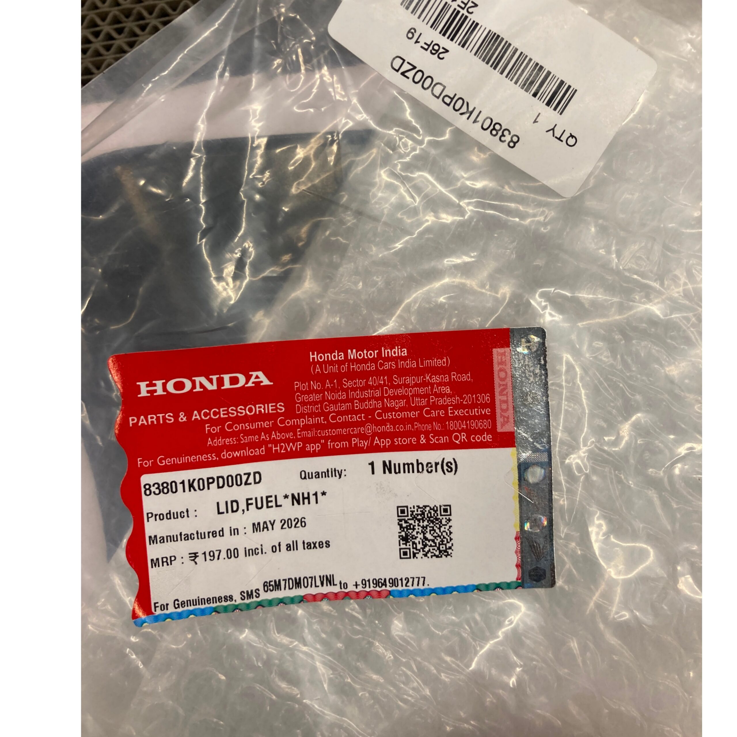 Honda Activa 6G Fuel Lid Cover NH1 Black 83801K0PD00ZD | Genuine Petrol Lock Cover Spare Part - Image 4
