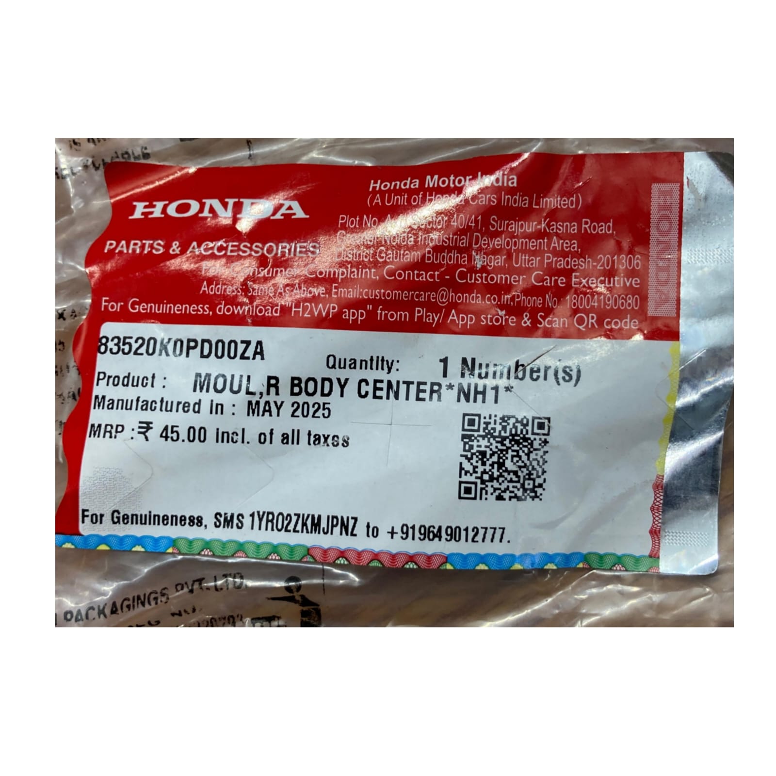 Honda Activa 125 Right Body Centre Mould NH1 Black | Genuine Body Moulding | 83520K0PD00ZA - Image 5