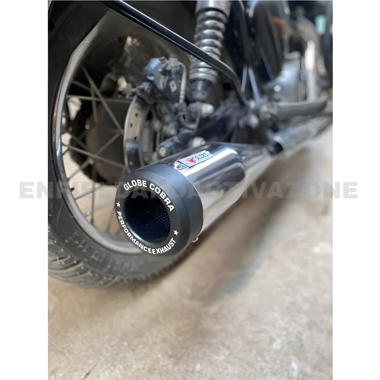 Globe Exhaust Cobra Chrome Silencer for Royal Enfield Classic Reborn, Meteor 350 & New Bullet 350 | EAZ - Image 2