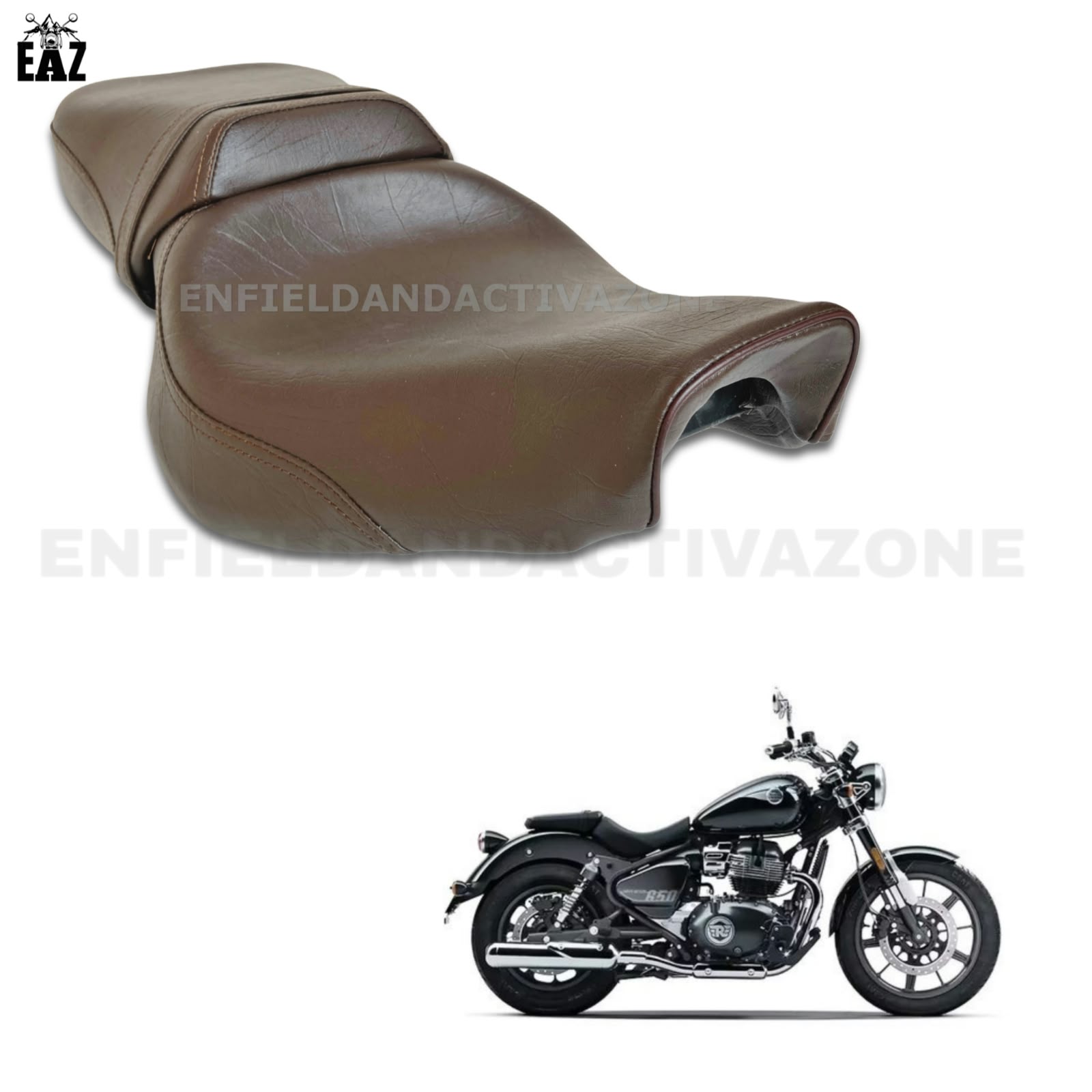 EAZ Harley Model Low Rider Seat Brown for Royal Enfield Super Meteor 650 – Comfortable Cruiser Seat