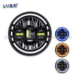 HJG C-235 7 Inch 133W LED Projector Headlight with Blue Halo Ring, White DRL & Amber Turn Signal